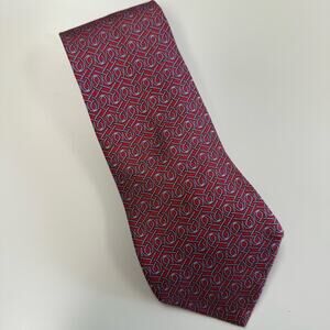 Hermes Red Patterned Silk Tie